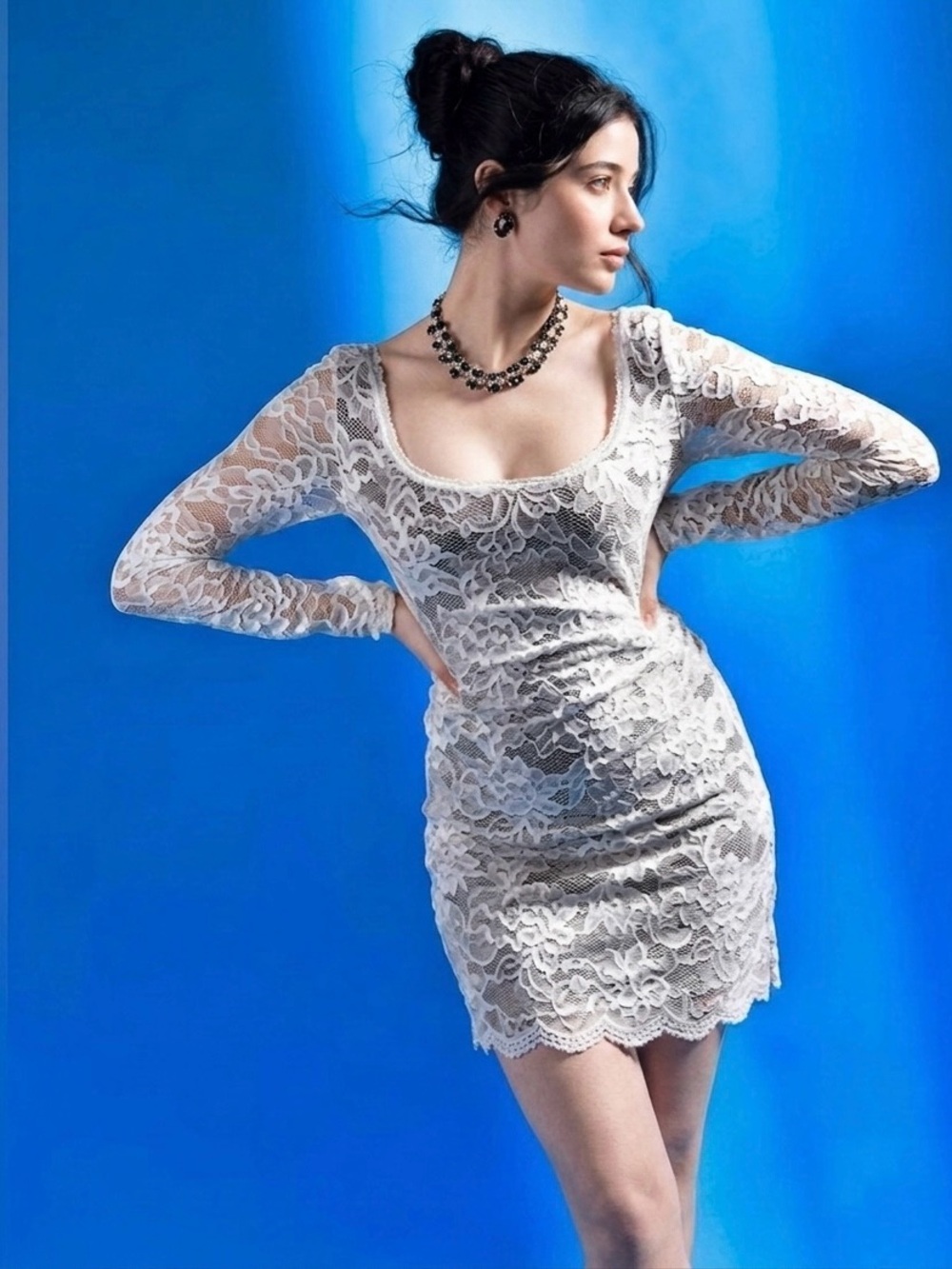 ZARA Fitted Sheer Lined Lace Mini Dress